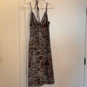 Zara tropical brown and white midi dress size s